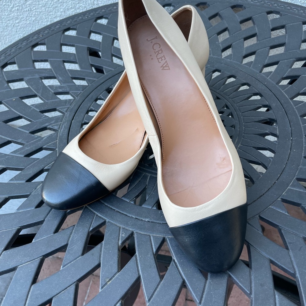 J. Crew Black and Cream Cap-Toe Heels